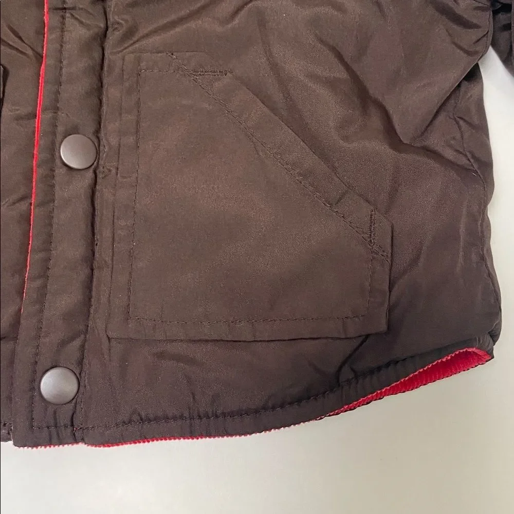 Baby GAP Reversible Jacket Infant 0-3 Months Red Corduroy Brown Bear Chore Coat